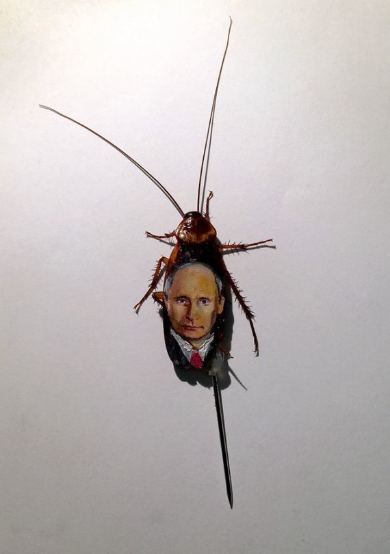 Художник из Мексики Кристи Рамос рисует на мертвых тараканах портреты руководителей государств