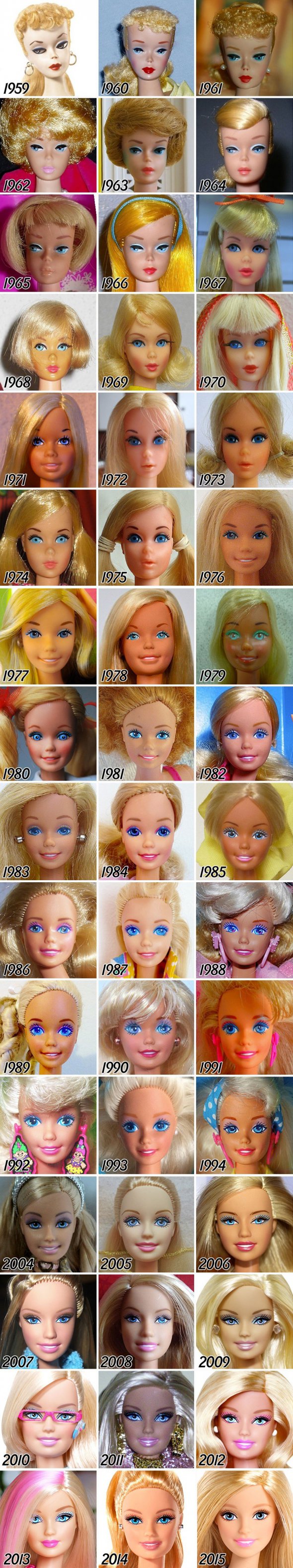 Показали как менялась Барби за 57 лет