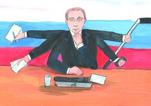 Конкурс на кращий малюнок про президента Путіна серед дітей 5–17 років проводить російський приватний підприємець. Підсумки підіб’ють у день виборів 18 березня. Кожен учасник отримає два значки — з Володимиром Путіним і триколором. За участь треба заплатити 400 рублів — 185 гривень