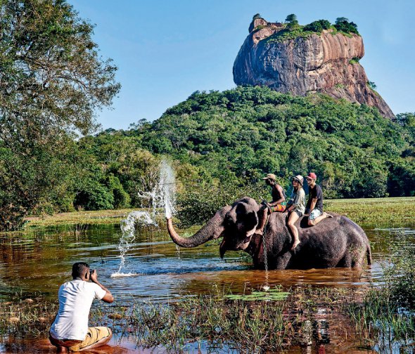 Туристи купаються зі слоном у притулку для тварин Піннавеле. У ньому живуть понад 80 слонів. Наймолодшому чотири місяці, найстаршому – 65 років