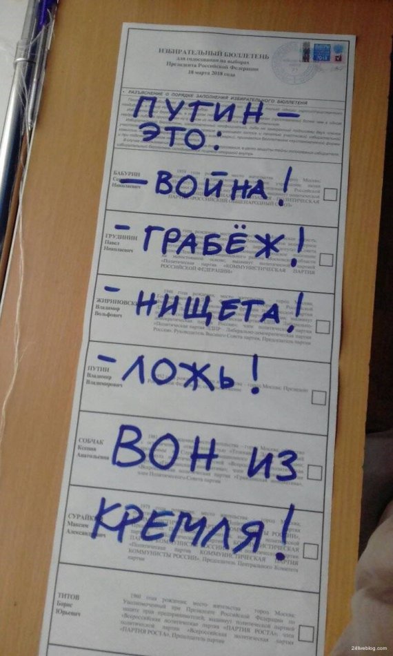 Російський виборець залишив на бюлетені послання Путіну