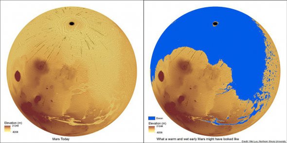 Зліва - Марс зараз. Справа - Марс у минулому. 