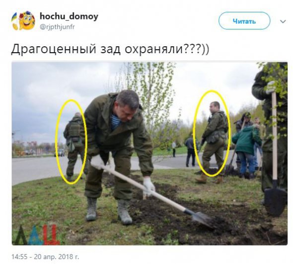 Лідер бойовиків ДНР Олександр Захарченко висаджує берези під охороною 