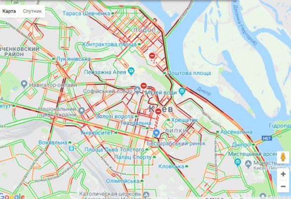 Затори в центрі Києва зранку 14 травня