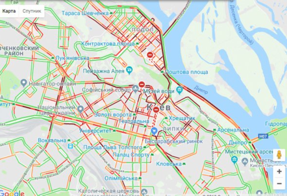 Пробки в центе Киева утром 14 мая