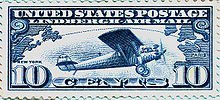 Почтовая марка с изображением самолета Линдберга