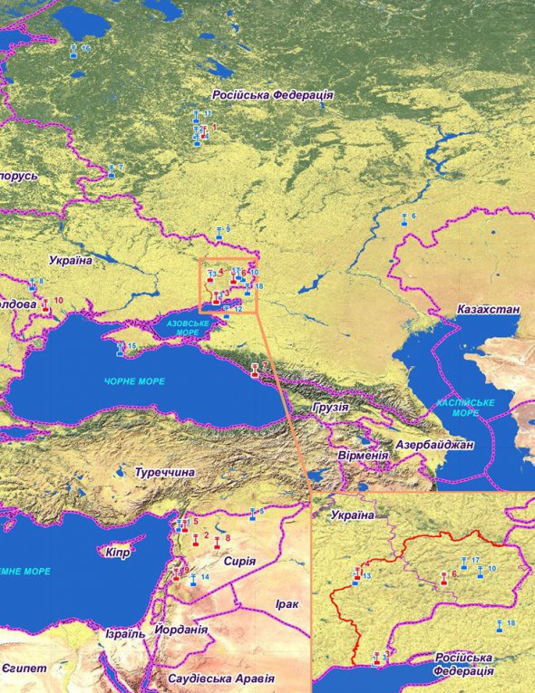 Координаты дислокации российских войск на территории Украины