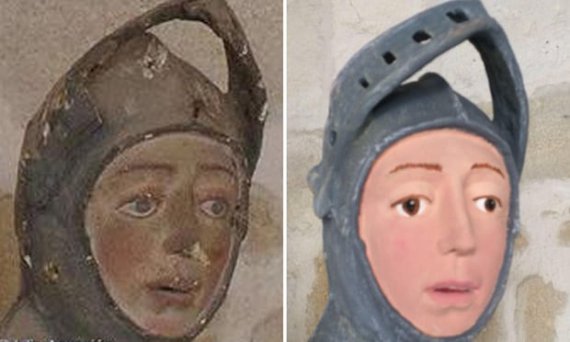 Скульптура святого Георгия Победоносца: до и после.