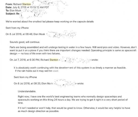 До повідомлення Маск прикріпив переписку зі Стентоном, у якій водолаз просив підприємця продовжити роботу над пристроєм