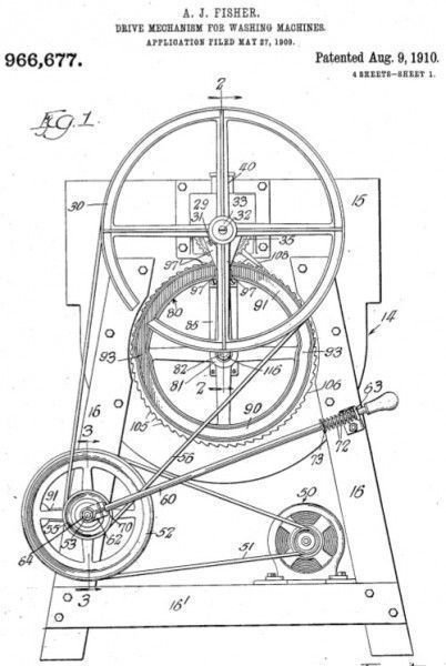 Патент 9 серпня 1910 року на першу електричну пральну машину. Фото: chrontime.com