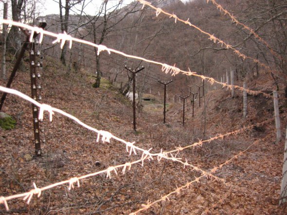 Подходы к ядерному хранилищу заблокированы колючей проволокой под напряжением