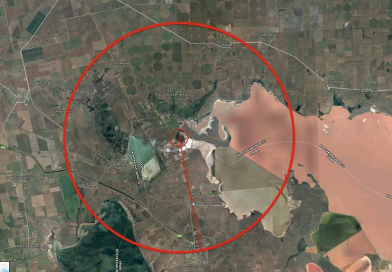 Радіус викидів із пересохлого кислотонакопичувач заводу "Кримський титан"