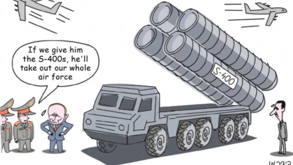 Израильский карикатурист Амсо Бидерман высмеял поставки российской военной техники в Сирию