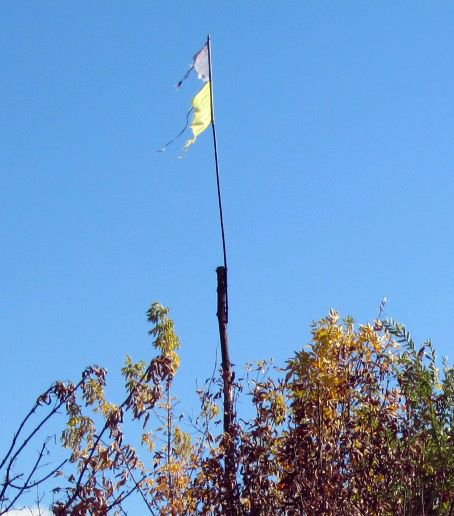 Украинский флаг в Трехизбенке немного потрепали вражеские пули