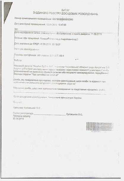 Кримінальне провадження зареєстроване у відповідь на заяву бізнесмена Олександра Головача