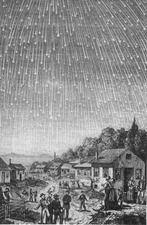 Зображення метеорного потоку 1833-го в книзі адвентистів Сьомого Дня "Біблійне читання для сімейного кола».