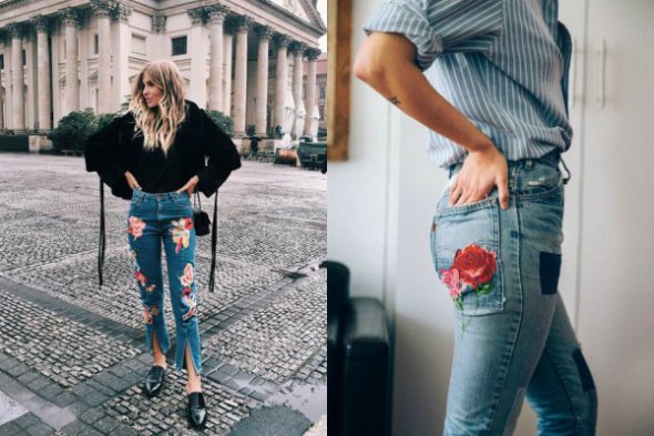 Сегодня в моде джинсы с оригинальными деталями - вышивкой и кружевом