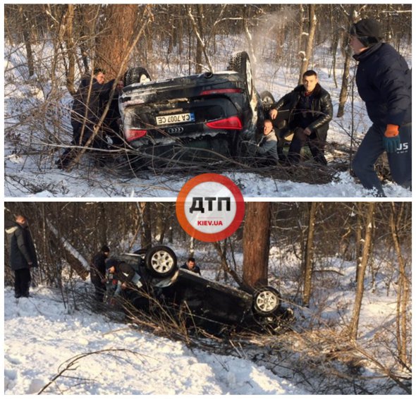 На Житомирской трассе произошла авария с опрокидыванием автомобиля на крышу