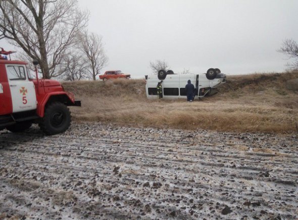 Під Запоріжжям перекинулася маршрутка з пасажирами. Фото: ДСНС