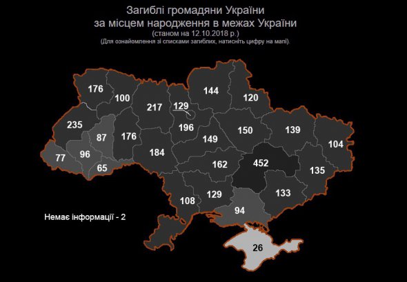 Загиблі бійці за областями України