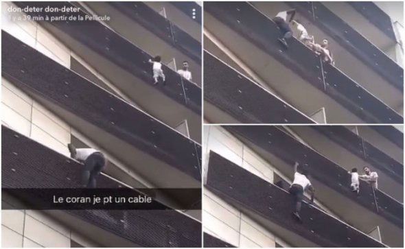 В Париже "Человек-паук" взобрался на 4-й этаж дома, чтобы спасти мальчика.