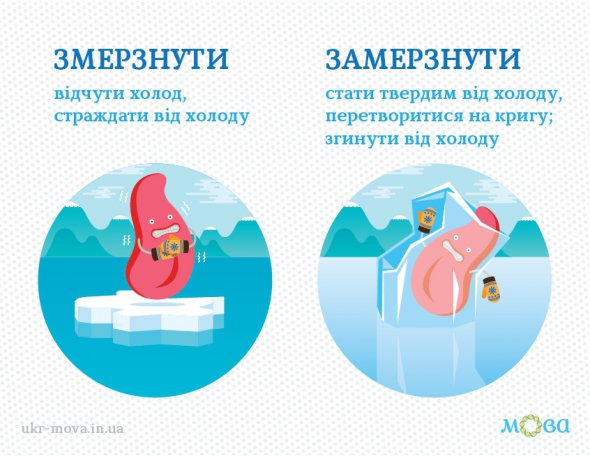 Яка різниця між словами "змерзнути" і "замерзнути"