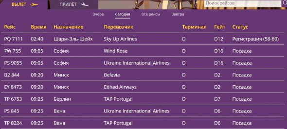 В Киевских аэропортах задерживают рейсы из-за непогоды. Фото: табло аэропортов