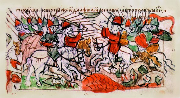 Битва братів Ярослава і Святополка на річці Альта 1019 року. Ілюстрація з Радзивіллівського літопису XV століття