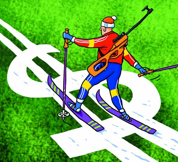 ”ну який зиск чиновнику ”пробивати” будівництво сучасної лижної бази в Карпатах? Це ж вам не ”арена Львів”, не гірки в Буковелі для скоробагатьків”, – вважає журналіст Микола НЕСЕНЮК. Дмитро СКАЖЕНИК втілив цю думку в такому образі