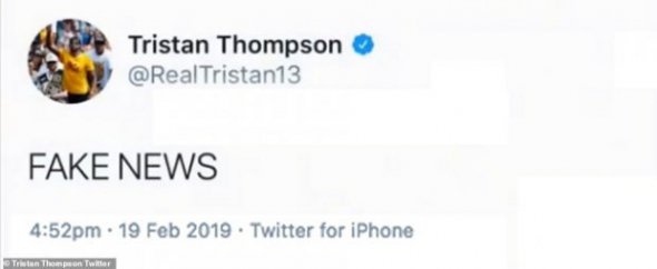 Тристан Томпсон написал в Твиттер: "Лживые новости"