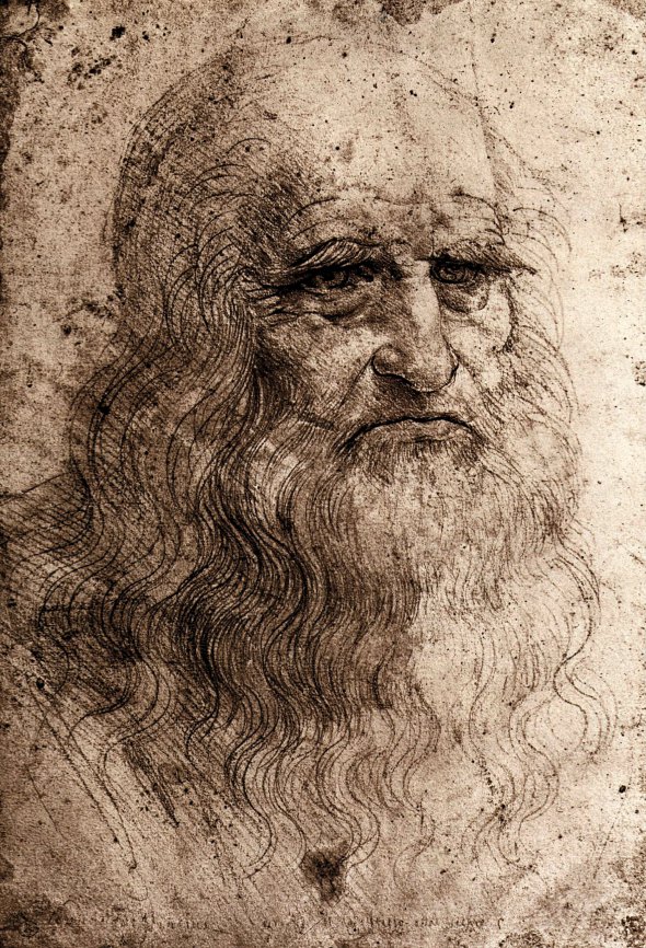 Художник і винахідник Леонардо да Вінчі намалював автопортрет 1512 року на папері сангіною – суміш крейди, глини й оксиду заліза. Зберігається у королівській бібліотеці  Турина в Італії