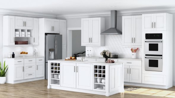 Мода на абсолютно белые кухонные гарнитуры сохранилась и в 2019 году.