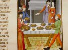 Як харчувались багатії в епоху Середньовіччя. Фрагменти з мініатюр.