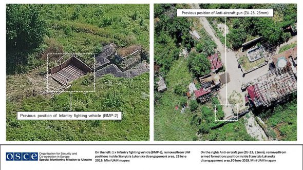 Фотографии оставленных позиций в Станице Луганской. Слева оставлено укрепления для БМП, а слева - укрепление для зенитки