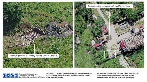 Фотографії залишених позицій у Станиці Луганській. Зліва залишене укріплення для  БМП, а справа - укріплення для зенітки