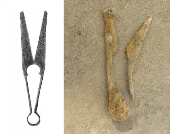 Пружинные ножницы добытые с черниговского раскопа