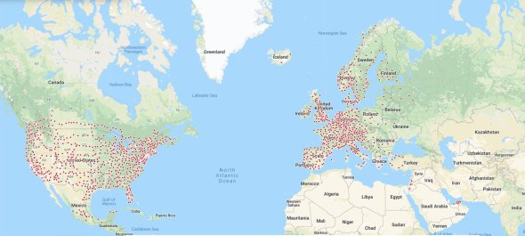 Мапа Tesla Supercharger 2019