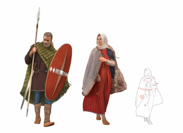 Кельтська жінка прогулюється разом із воїном - малюнок