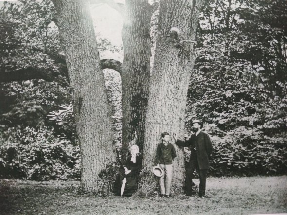 Григорій Ґалаґан з сином Павлом та матір'ю Катериною біля дуба у сокиринському парку