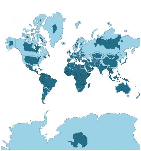 Карта мира с истинным размером и формой страны