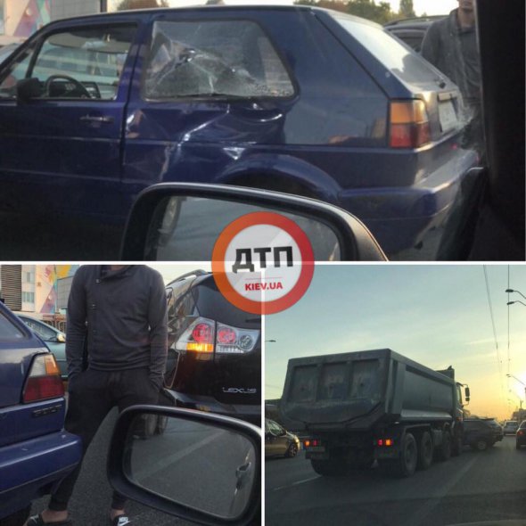 В Киеве на проспекте Победы произошла масштабная авария с участием самосвала и трех легковушек