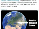 Вы обозначили Крым российским. Это означает, что ваша компания помогает России продолжать свою агрессию. От российских действий на Донбассе погибли 14 тысяч человек