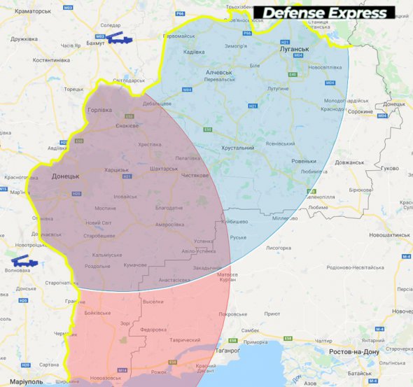 Мапа показує зону покриття ракети