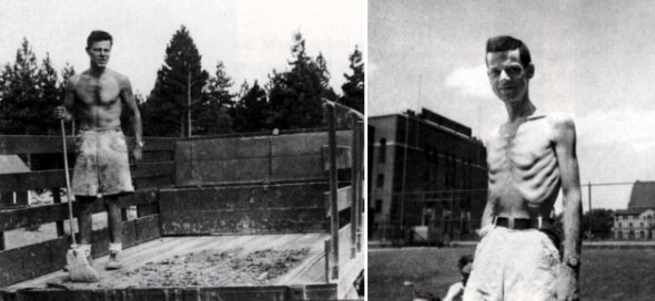 Сэм Легг до начала эксперимента (слева) и во время его проведения (справа)