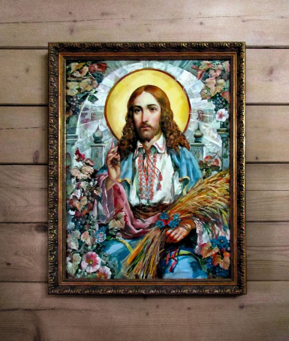 Ікона з Ісусом Христом у вишиванці висить у міжконфесійній церкві, яку 15 грудня 2019 року відкрили в Карлівці Донецької області. Її побудували за волонтерські кошти