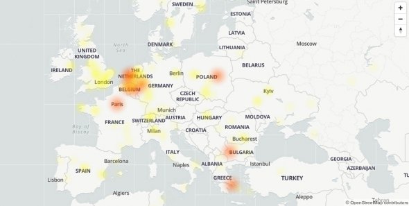 Карта з країнами, де трапився збій у роботі Facebook 