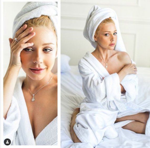 Співачка Тіна Кароль    позувала на ліжку в халаті на голе тіло