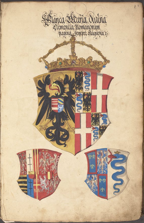 Герб императрицы Бьянки Марии Сфорца, который открывает книгу