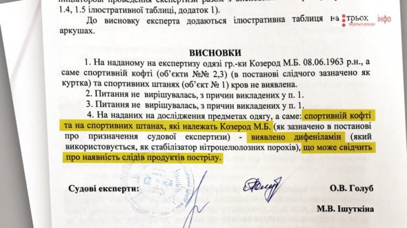 На одязі дружини Леоніда  Кожари Марини Козерод виявили сліди пострілу
