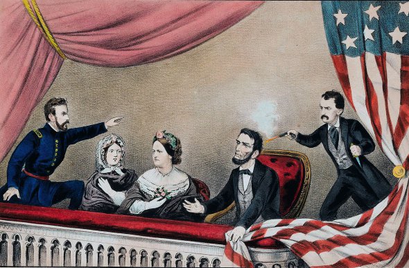 Американська компанія Currier and Ives за тиждень після смерті президента Авраама Лінкольна випустила листівки із зображенням нападу в урядовій ложі Театру Форда у Вашингтоні. Їх можна було придбати в розповсюджувачів преси